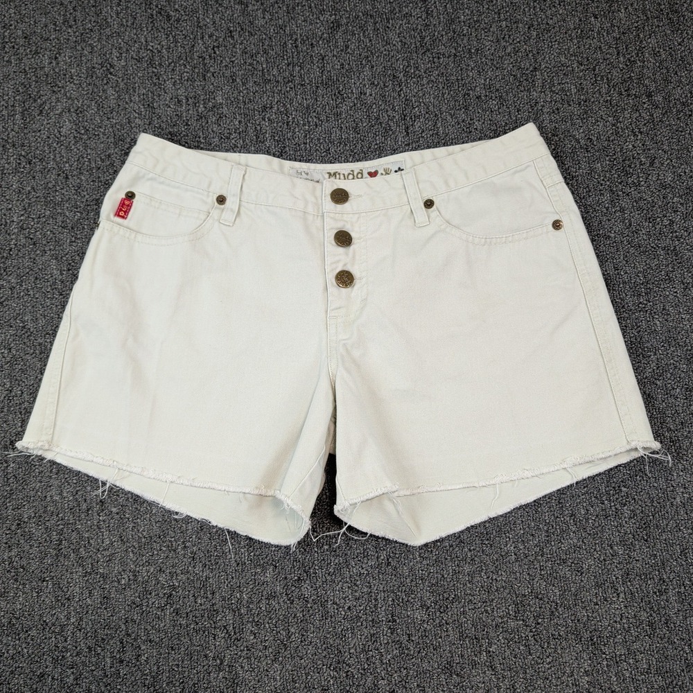 Mudd Vintage Y2K Denim Cut Off Shorts Size 9 Off White Cotton Button Fly 90s